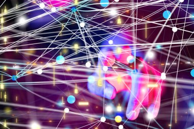 Küresel ağ Engelleme zinciri. Üç boyutlu illüstrasyon. Sinirsel ağlar ve