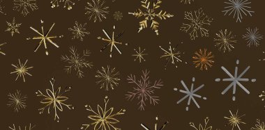 Festivalsel tasarım için kahverengi arkaplanda kar tanesi deseni