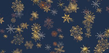 Kışın Koyu Mavi Arkaplanda Altın Kar Tanesi Kalıbı