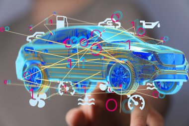 Modern bir arabanın üç boyutlu etkileşimli tanıları.