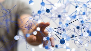 Küresel ağ Engelleme zinciri. Üç boyutlu illüstrasyon. Sinirsel ağlar ve