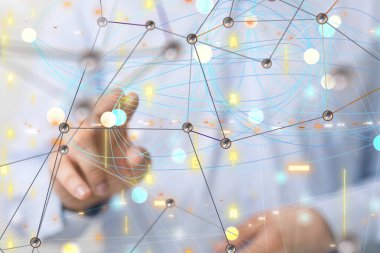 Küresel ağ Engelleme zinciri. Üç boyutlu illüstrasyon. Sinirsel ağlar ve