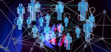 Küresel ağ Engelleme zinciri. Üç boyutlu illüstrasyon. Sinirsel ağlar ve