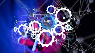 Sinirsel ağ 3 boyutlu illüstrasyon. Büyük veriler ve siber güvenlik