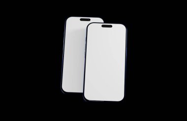 Boş ekranlı minimalist modern akıllı telefonlar, siyah arkaplanda model ekran