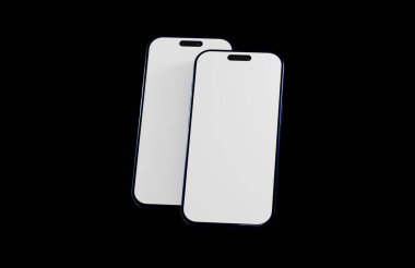 Minimalist akıllı telefon konsepti tasarımı, iki telefon, beyaz boş ekran.