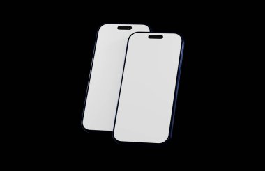 Tasarım için siyah arkaplan modelinde boş ekranları olan modern akıllı telefonlar