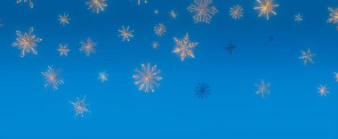 Açık mavi gökyüzüne düşen kar tanelerinin güzel bir görüntüsü. Kış temalı arka planlar veya tasarımlar için mükemmel..