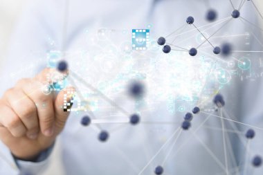 Sinirsel ağ 3 boyutlu illüstrasyon. Büyük veriler ve siber güvenlik