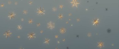 Yumuşak gri bir zemine düşen altın kar tanelerinin narin ve rüya gibi bir görüntüsü. Kar taneleri kış büyüsü hissi yaratıyor ve şenlikli bir ortam için mükemmeller..