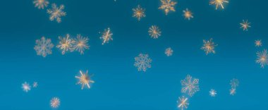 Mavi gökyüzüne kar taneleri düşen basit ve zarif bir arka plan. Kış ve tatil teması için mükemmel..