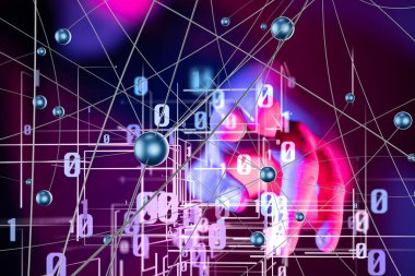 Küresel ağ Engelleme zinciri. Üç boyutlu illüstrasyon. Sinirsel ağlar ve