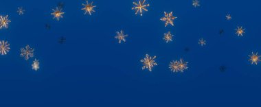 Mavi gökyüzüne düşen kar tanelerinin olduğu bir kış sahnesi. Narin kar tanesi desenleri bir sihir ve merak hissi yaratır..