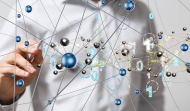 Sinirsel ağ konsepti. Bağlı hücreler.