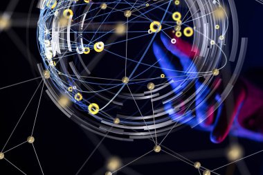 Küresel ağ Engelleme zinciri. Üç boyutlu illüstrasyon. Sinirsel ağlar ve