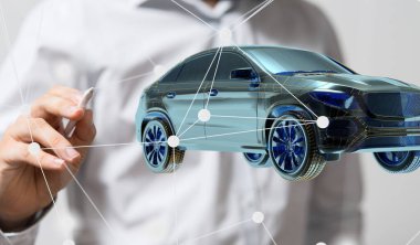 Yön bulma sistemi sürüşünün HUD grafiğine sahip otonom araba