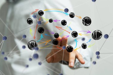 Küresel ağ Engelleme zinciri. Üç boyutlu illüstrasyon. Sinirsel ağlar ve