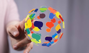 Bağlı Konuşma Baloncuğu Küresel İletişim Ağı El Kavramı