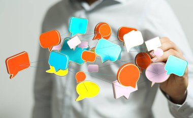 İletişim ve fikirleri temsil eden bağlı konuşma baloncukları ağı