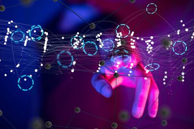 Küresel ağ Engelleme zinciri. Üç boyutlu illüstrasyon. Sinirsel ağlar ve