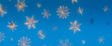 Mavi Arkaplana Düşen Altın Kar Taneleri