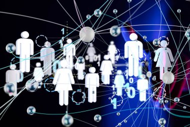 Küresel ağ Engelleme zinciri. Üç boyutlu illüstrasyon. Sinirsel ağlar ve