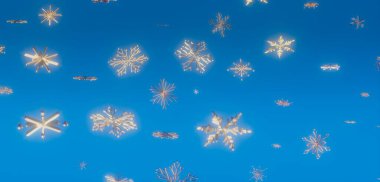 Mavi Arkaplana Düşen Altın Kar Taneleri