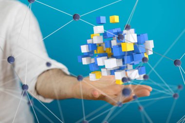 DNA 'lı moleküler arka plan. Noktaları birleştiren ağ ve 