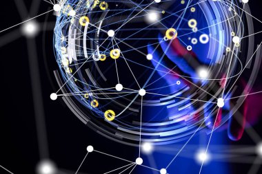 Küresel ağ Engelleme zinciri. Üç boyutlu illüstrasyon. Sinirsel ağlar ve