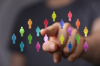 Parmak tarafından dokunulan dijital insan ağı, modern konsept.