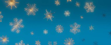 Mavi Arkaplana Düşen Altın Kar Taneleri