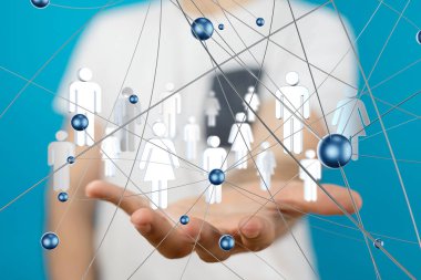 Küresel ağ Engelleme zinciri. Üç boyutlu illüstrasyon. Sinirsel ağlar ve