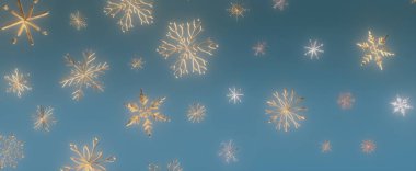 Mavi Arkaplana Düşen Altın Kar Taneleri