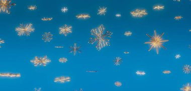 Mavi Arkaplana Düşen Altın Kar Taneleri