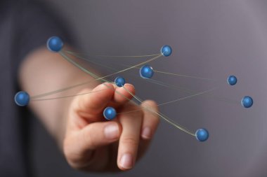Elle dokunmatik noktalar konseptiyle dijital ağ bağlantısı