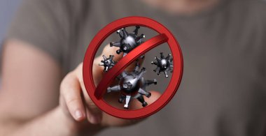 Coronavirus konsepti. Virüsler, koruma ve sağlık için dur işareti