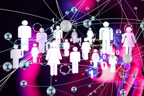 Küresel ağ Engelleme zinciri. Üç boyutlu illüstrasyon. Sinirsel ağlar ve