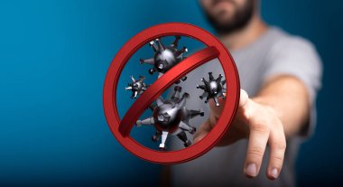 Coronavirus önleme konsepti. Virüs sembollü dur işareti