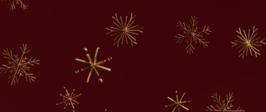 Kırmızı zemin üzerinde altın kar taneleri, şenlikli kış mevsimi