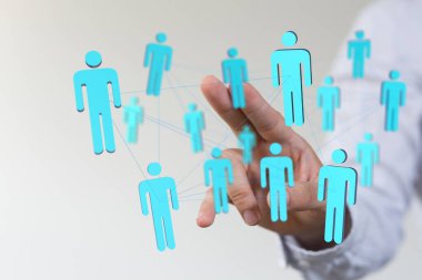 Bağlı dijital insan ağı temas noktası ve küresel iletişim kavramı