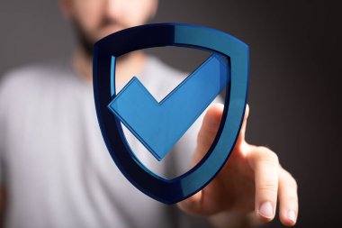 Man 's Hand Dokunma Kalkanı Simgesi Güvenlik ve Koruma Temsilcisi