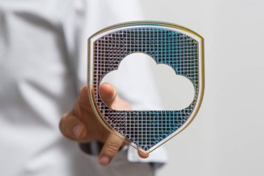 Bulut Hesaplama ve Siber Güvenlik Kalkanı El Hareketi Veri Koruma Konsepti