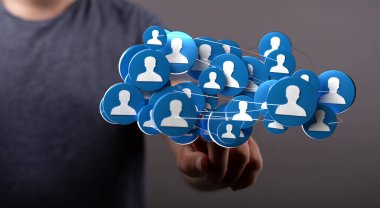 Sosyal medya ve işbirliği kavramını temsil eden bağlı ağ simgeleri