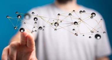 Dijital ağ bağlantısı soyut tasarım kavramına dokunan adam