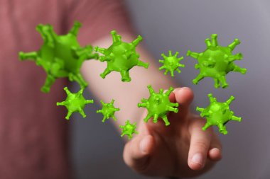 Yeşil virüslere ya da bakterilere dokunmanın ya da korumanın kavramsal çizimi