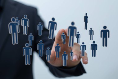 Sayısal İnsanlar Simgelerini, Ağ Kavramını Gösteren İşadamı