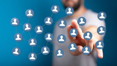 Dokunmayla bağlantılı insanlardan oluşan bir ağ. Sosyal ağ kavramı.