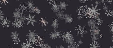 Kara Arkaplan 'a Düşen Soyut Kar Taneleri Kış Tasarımı