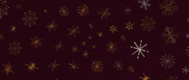 Kestane arka planda zarif altın ve gümüş kar taneleri.