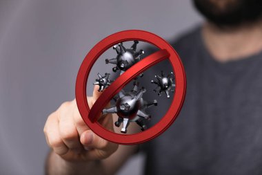 Coronavirus önleme kavramı: Virüsü durdurun, sembollü el hareketi.